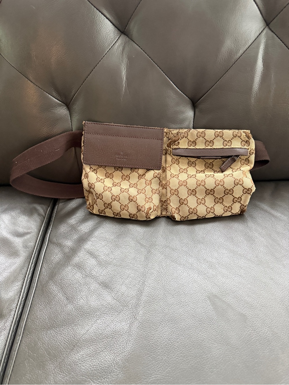 Gucci Beige & Brown GG Canvas Belt Bag